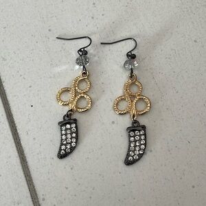 Black and gold snake dangly earrings